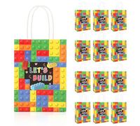 Chicpant 12 Pcs Building Blocks Party Bags For Kids Party Building Block Gift Bag With Handles 21 X 15 X 8 Cm Theme Paper Birthday Decorations