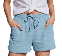Chicpant Womens Cotton Linen Shorts Summer Lounge Gym Shorts for Women Drawstring with Pockets Elastic Waist Beach Walking Sport Short for Women Sky Blue