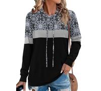 Chicrise Jumpers For Women Oversized Crewneck Long Sleeve Hoodies Casual With Drawstring Soft Comfy Tops Autumn Boho Black Means 12-14 M