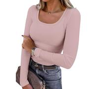 Chicrise Long Sleeve Tops Women U Neck Autumn Sweatshirt Knitted Ribbed Skims Slim Plain Classic Blouse Apricot Means 12-14
