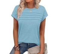 Chicrise Shirts for Women UK Crew Neck Casual Plain Tank Tops Cap Sleeves Basic Solid Color T-Shirt Sky Blue Means 12-14