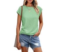 Chicrise Shirts for Women UK Crew Neck Casual Plain Tank Tops Cap Sleeves Basic Solid Color T-Shirt Light Green Means 38-40
