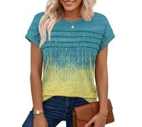 Chicrise Shirts for Women UK Crew Neck Casual Plain Tank Tops Cap Sleeves Basic Solid Color T-Shirt Yellow Blue Graffiti Means 12-14