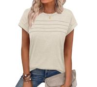 Chicrise Shirts for Women UK Crew Neck Casual Plain Tank Tops Cap Sleeves Basic Solid Color T-Shirt Apricot Means 12-14