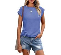 Chicrise Sleeveless Tops for Women UK Summer Crew Neck Blouses Cap Sleeve Classic Simple T Shirts Grey Blue X Large 46-48