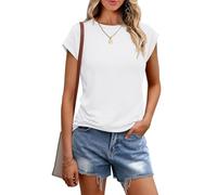 Chicrise Sleeveless Tops for Women UK Summer Crew Neck Blouses Cap Sleeve Classic Simple T Shirts White Means 12-14
