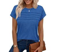 Chicrise Sleeveless Tops for Women UK Summer Pleated Crew Neck T Shirts Sleeveless Casual Blouses Blue 2X Large 24-26