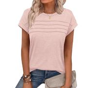 Chicrise Sleeveless Tops for Women UK Summer Pleated Crew Neck T Shirts Sleeveless Casual Blouses Light Pink Means 12-14