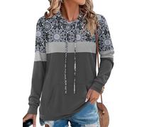 Chicrise Sweatshirts For Women Oversized Crewneck Long Sleeve Loose Hoodies With Drawstring Comfy Casual Tops Soft Autumn Boho Grey Means 12-14 M