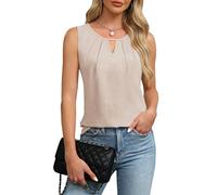 Chicrise Tank Top Women Summer Keyhole Elegant Vest Tops Sleeveless Lightweight Blouse Basic Beige XL 20-22