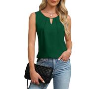 Chicrise Tank Top Women's V-Neck Tops Sleeveless Summer Keyhole Elegant Blouse, dark green, M