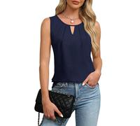 Chicrise Tank Top Women's V-Neck Tops Sleeveless Summer Keyhole Elegant Blouse, darkblue, XL