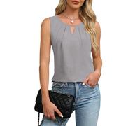 Chicrise Tank Top Women's V-Neck Tops Sleeveless Summer Keyhole Elegant Blouse, gray, L