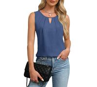 Chicrise Tank Top Women's V-Neck Tops Sleeveless Summer Keyhole Elegant Blouse, grey, XL