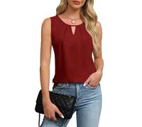 Chicrise Tank Top Women's V-Neck Tops Sleeveless Summer Keyhole Elegant Blouse, red, L