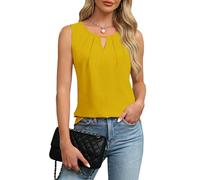 Chicrise Tank Top Women's V-Neck Tops Sleeveless Summer Keyhole Elegant Blouse, yellow, M
