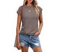 Chicrise Tank Tops Women Summer Round Neck Tshirts Sleeveless Business Plain Blouses Fashion Taupe Gray Means 12-14