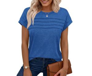 Chicrise Vest Tops Women UK Summer Pleated Cap Sleeve Tank Top Crew Neck Sleeveless Basic Casual T Shirt Blue Small 8-10