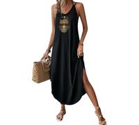 Chicrise Women Dresses Summer V-Neck Maxi Dress Sleeveless Loose Long Beach Sundress Split Casual Black Small 8-10