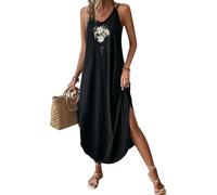 Chicrise Women Maxi Sleeveless Dress Casual Beach Dresses V Neck Summer Dresses with Split Black Medium 12-14
