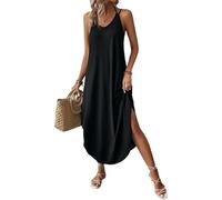 Chicrise Women Maxi Sleeveless Dress Casual Beach Dresses V Neck Summer Dresses with Split Black Medium 8-10