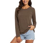 Chicrise Women Tops Long Sleeve Raglan T-Shirts Round Neck Basic Loose Lightweight Jumpers Comfortable Brown Means 12-14