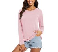 Chicrise Women Tops Long Sleeve Raglan T-Shirts Round Neck Basic Loose Lightweight Jumpers Comfortable Pink Means 12-14