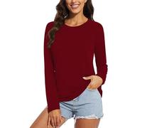 Chicrise Women Tops Long Sleeve Raglan T-Shirts Round Neck Basic Loose Lightweight Jumpers Comfortable Wine Red Means 12-14