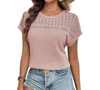 Chicrise Women Tops Loose Fit Crochet Blouse Batwing Sleeve Soft Tunic Breathable Solid Pink X Large 20-22 XL