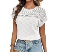 Chicrise Women Tops Loose Fit Crochet Blouse Batwing Sleeve Soft Tunic Breathable Solid White X Large 20-22 XL