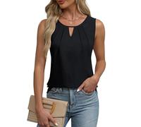 Chicrise Womens Chiffon Tank Tops Keyhole V Neck Sleeveless Summer Vest Tops Loose Casual Blouse Black S 8-10