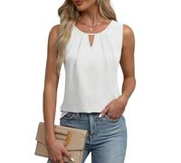 Chicrise Womens Chiffon Tank Tops Keyhole V Neck Sleeveless Summer Vest Tops Loose Casual Blouse White S 8-10