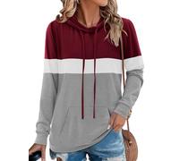 Chicrise Womens Hoodies Loose Long Sleeve Round Neck Sweatshirts Oversized Tops With Pockets Soft Comfortable Casual New Wine Red Grey Means 12-14 M