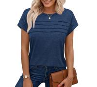 Chicrise Women's Summer Cap Sleeve Pleated Tank Top Crew Neck Sleeveless Basic Top Casual, navy, M