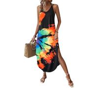 Chicrise Women's Summer Dresses Casual Strappy Dress Long Boho Maxi Dresses Loose Flowy Rainbow X Large 8-10