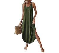 Chicrise Womens Summer Dresses V Neck Sleeveless Maxi Dresses Flowy Spaghetti Strap Dress Loose Green Medium 12-14