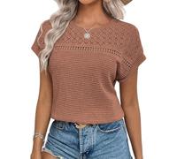 Chicrise Womens Summer Tops Lace Short Sleeve T Shirts Round Neck Casual Blouse Loose Fit