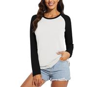 Chicrise Women's T-Shirts Long Sleeve Colorblock Round Neck Basic Pullover Loose Lightweight Casual Sweatshirts Black White Means 12-14