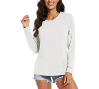 Chicrise Women's T-Shirts Long Sleeve Round Neck Basic Pullover Loose Lightweight Casual Sweatshirts White Means 12-14