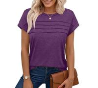 Chicrise Women's T-Shirts Sleeveless Pleated Round Neck Blouses Cap Sleeve Plain Vest Tops Simple Purple Means 12-14