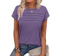 Chicrise Women's T-Shirts Sleeveless Pleated Round Neck Blouses Cap Sleeve Plain Vest Tops Simple Purple Means 12-14