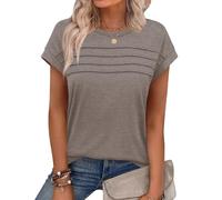 Chicrise Women's T-Shirts Sleeveless Pleated Round Neck Blouses Cap Sleeve Plain Vest Tops Simple Taupe Gray 2X Large 24-26