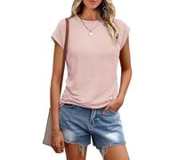 Chicrise Women's T-Shirts Sleeveless Round Neck Vest Tops Cap Sleeve Plain Blouses Simple Casual Light Pink Means 12-14