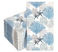 ChicRosa 100Pcs Guest Napkins Starfish Seashell Coral Disposable Paper Napkins Beach Theme Dinner Hand Napkin for Home Kitchen Bathroom Holiday Party Supplies, 3 Ply, 13 x 15.7 Inch
