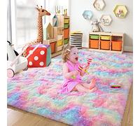 Chicrug Cute Rainbow Area Rugs for Girls Bedroosm, 4x6 Feet Fluffy Kids Rug for Room Decor, Shag Soft Dorm Playroom Bedside Rug for Baby Nursery Room