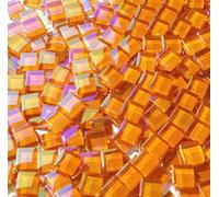 CHICSHIS 0.66lb Light Orange Iridescent Mosaic Tile, Square Glass Mosaic Tiles Pieces for Crafts, 1x1 cm Tiles for Mosaic Art Projects, Small Glass Tiles Ideal for Handmade Stained Glass Supplies