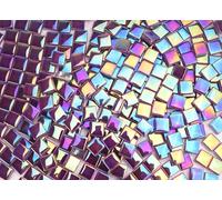 CHICSHIS 0.66lbs Iridescent Mosaic Tiles for Crafts, 330pcs Mini Square Crystal Glass Tiles for Mosaic Making Projects, 3/8" Stained Glass Mosaic Pieces for DIY Mosaic, Purple Tiles for Glass Art