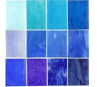 CHICSHIS 10 Variety Stained Glass Sheets for DIY, 4 x 6 inch Opal Art Mosiac Tile Pack for Tiffany Glass Project, Brilliant Blue Tiles for Mosaic Crafts, Crisp Blues
