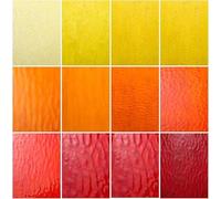 CHICSHIS 10 Vibrant Transparent Stained Glass Sheets for DIY Crafts, 4x6inchTextured Clear Glass Tiles, Cathedral Glass Sheet for Handmade Mosaic Project, Brilliant Mosaic Tiles Pieces, Yellow&Red