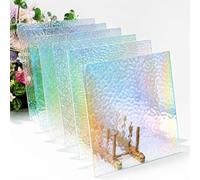 CHICSHIS 12"x12" Iridescent Transparent Stained Glass Sheets, 6 Pack of Textured Cathedral Art Glass, Clear Glass Panels for Mosaic Art